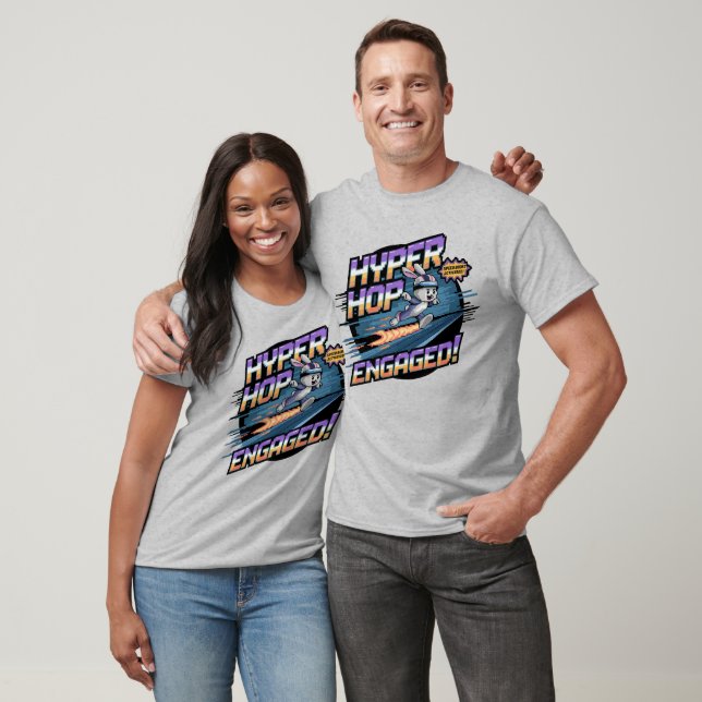 Hyper Hop Engaged – Retro Gamer Bunny Speed Boost T-Shirt (Unisex)