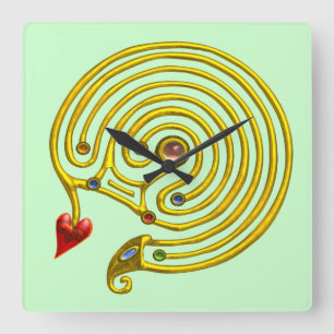 HYPER LABYRINTH , green Square Wall Clock