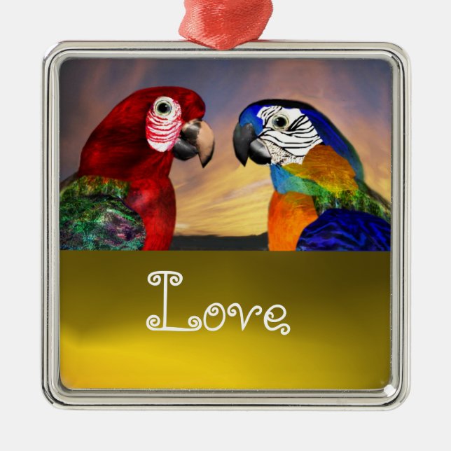 HYPER PARROTS / BLUE AND RED ARA  Topaz Love Metal Tree Decoration (Front)