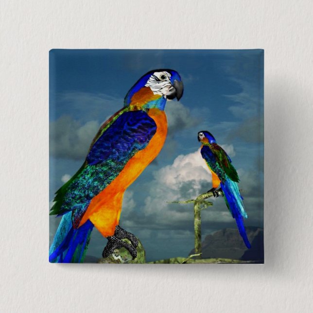 HYPER PARROTS / BLUE ARA 15 CM SQUARE BADGE (Front)