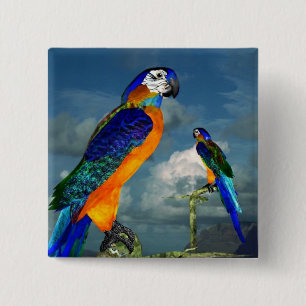 HYPER PARROTS / BLUE ARA 15 CM SQUARE BADGE
