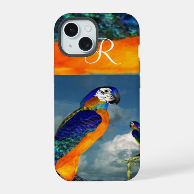 HYPER PARROTS /BLUE ARA MONOGRAM iPhone 15 CASE (Back)