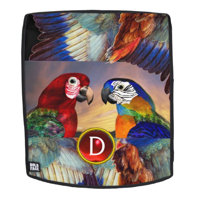 HYPER PARROTS /RED AND BLUE ARA GEMSTONE MONOGRAM BACKPACK (Removable Face)
