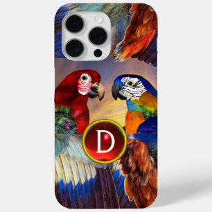 HYPER PARROTS /RED AND BLUE ARA GEMSTONE MONOGRAM iPhone 15 PRO MAX CASE