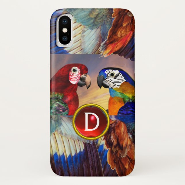 HYPER PARROTS /RED AND BLUE ARA GEMSTONE MONOGRAM Case-Mate iPhone CASE (Back)