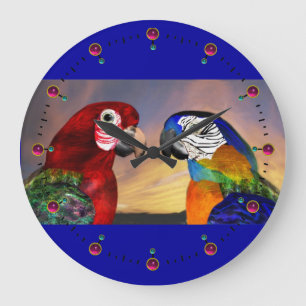 HYPER PARROTS / RED AND BLUE ARA LARGE CLOCK