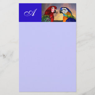 HYPER PARROTS / RED AND BLUE ARA  MONOGRAM STATIONERY