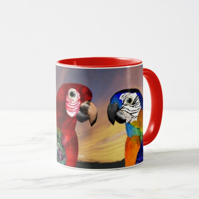 HYPER PARROTS / RED AND BLUE ARA MUG (Front Right)