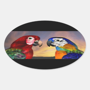 HYPER PARROTS / RED AND BLUE ARA ovale Oval Sticker