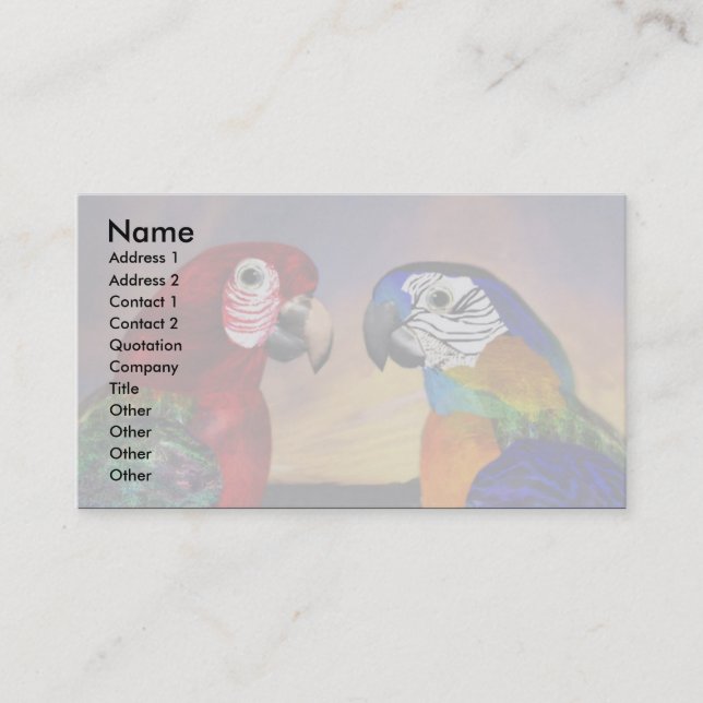 HYPER PARROTS / RED AND BLUE ARA ,white Business Card (Front)