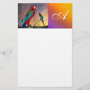 HYPER PARROTS / RED ARA  MONOGRAM ,white Stationery