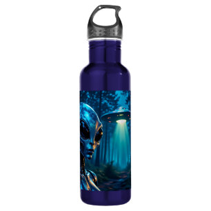 Hyper Realistic Alien and UFO in the Forest 710 Ml Water Bottle