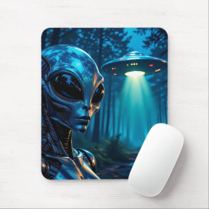Hyper Realistic Alien and UFO in the Forest Mouse Mat