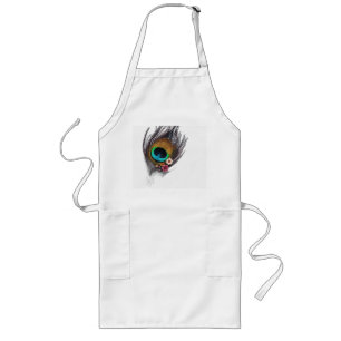 Hyper-Realistic Peacock Feather with Floral Patter Long Apron