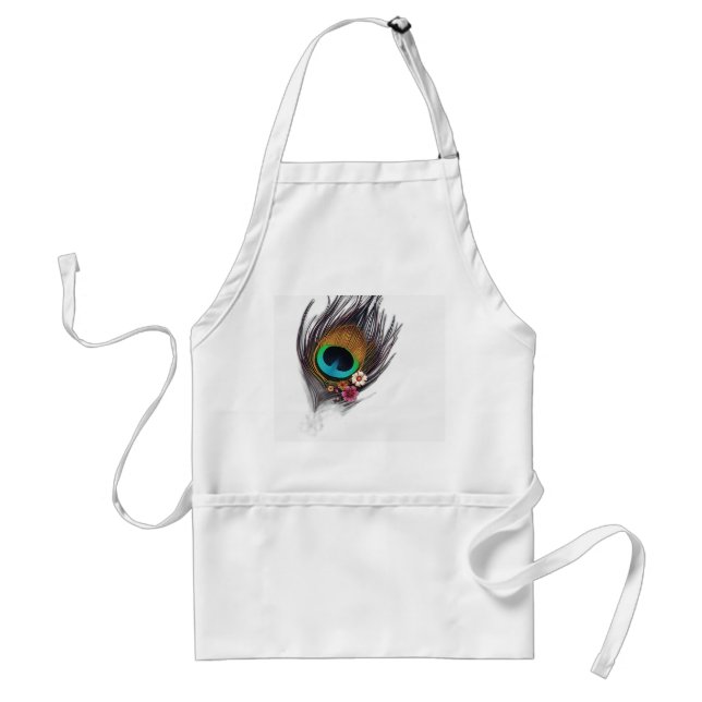 Hyper-Realistic Peacock Feather with Floral Patter Standard Apron (Front)
