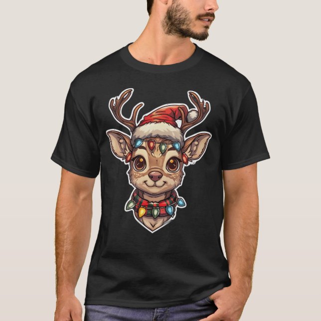 Hyper Realistic Reindeer With Christmas Lights San T-Shirt (Front)