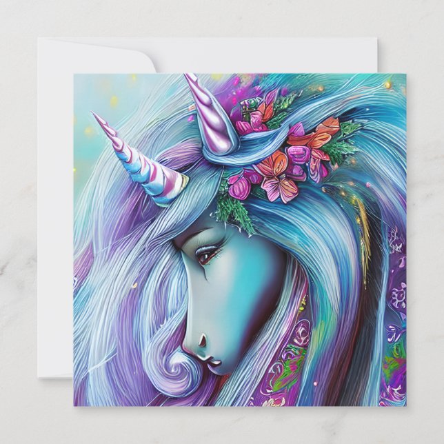 Hyper Realistic Unicorn with Long Hair Card (Front)