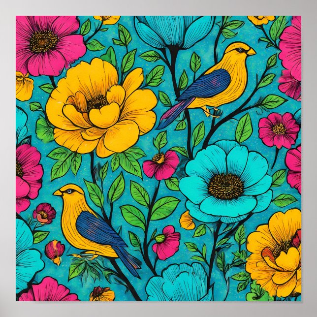 Hyper-Saturated Neon Pop Art Fabric Pattern Poster (Front)