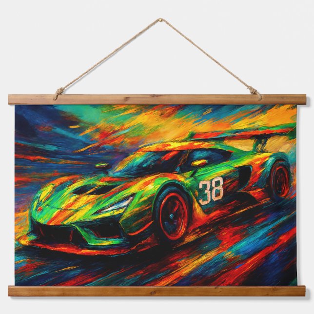 hyper stylized racing car hanging tapestry (Front)