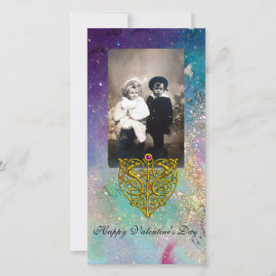 HYPER VALENTINE ,Blue Green Gold Sparkles Holiday Card