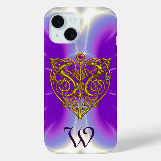 HYPER VALENTINE GOLD CELTIC HEART MONOGRAM Purple Case-Mate iPhone Case (Back)