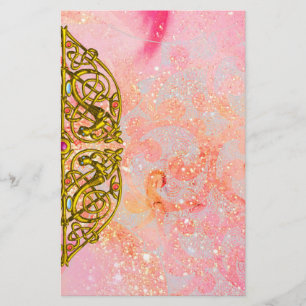 HYPER VALENTINE / GOLD CELTIC HEART Pink Sparkles Stationery