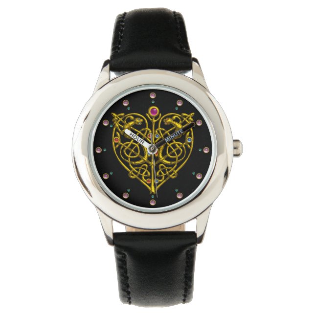 HYPER VALENTINE,GOLD CELTIC KNOT HEART Black Watch (Front)