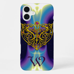 HYPER VALENTINE,GOLD CELTIC KNOT HEART Blue Purple iPhone 16 Plus Case