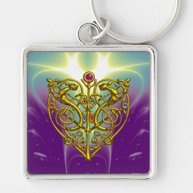 HYPER VALENTINE/ GOLD CELTIC KNOT HEART IN PURPLE KEY RING (Front)