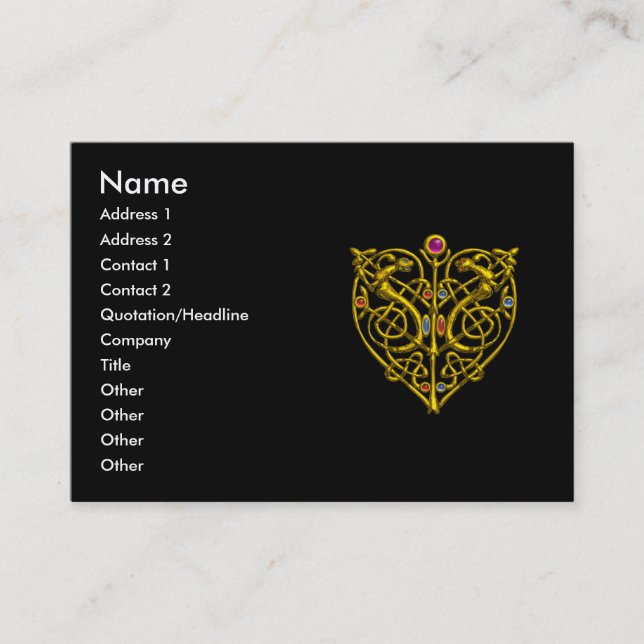 HYPER VALENTINE,GOLD CELTIC KNOT HEART JEWEL Black Business Card (Front)