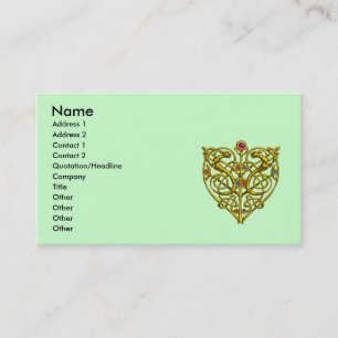 HYPER VALENTINE,GOLD CELTIC KNOT HEART JEWEL Green Business Card