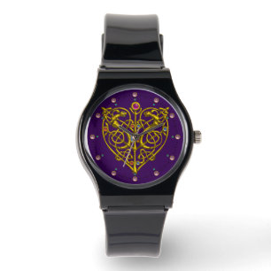 HYPER VALENTINE,GOLD CELTIC KNOT HEART Purple Watch