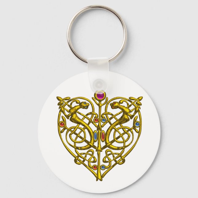 HYPER VALENTINE/ GOLD CELTIC KNOT HEART White Key Ring (Front)