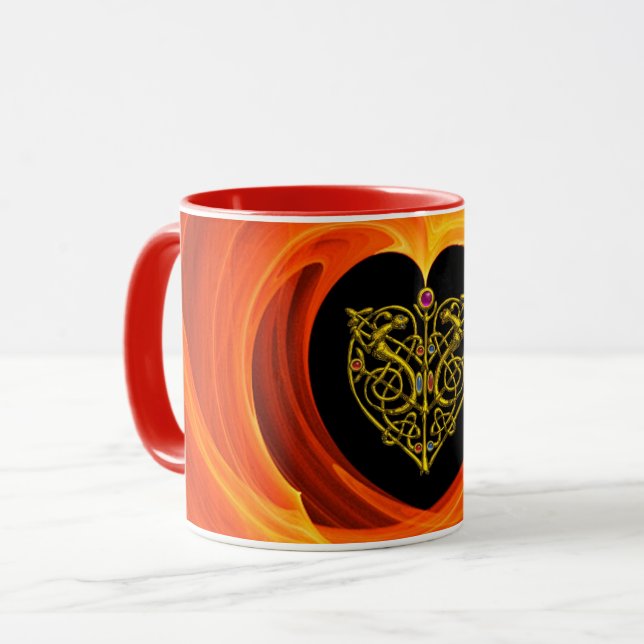 HYPER VALENTINE,GOLD CELTIC KNOTS HEART Orange Mug (Front Left)