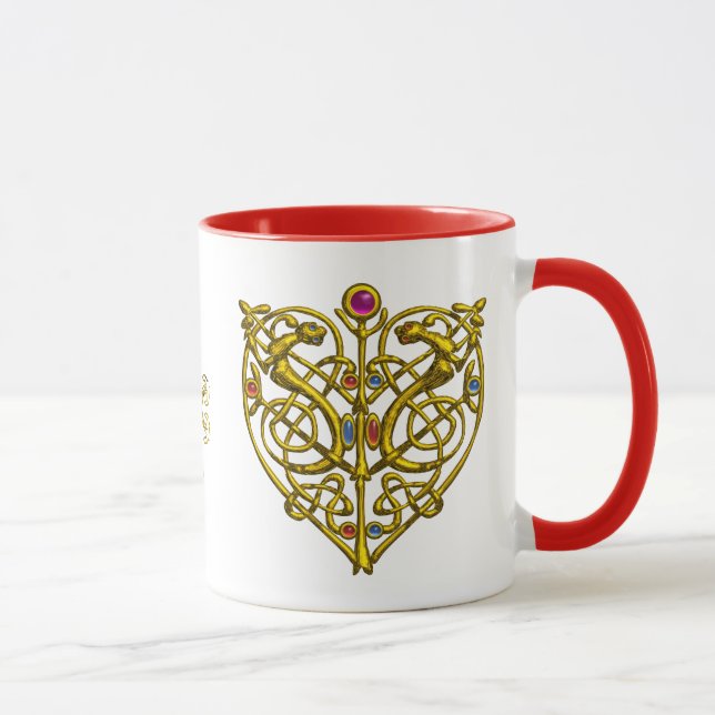 HYPER VALENTINE,GOLD CELTIC KNOTS HEART White Mug (Right)