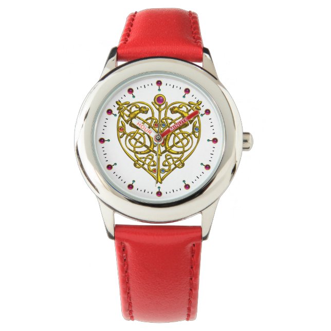 HYPER VALENTINE,GOLD CELTIC KNOTS HEART White Watch (Front)