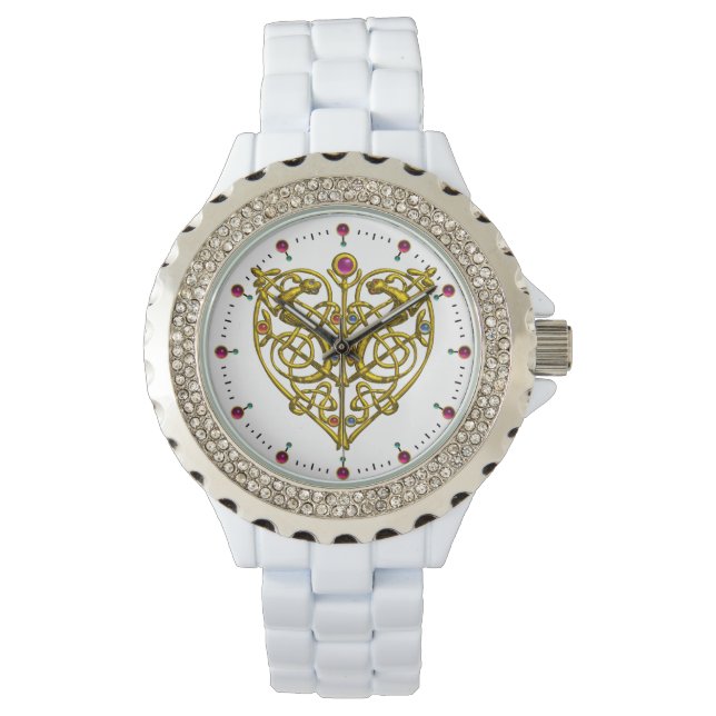 HYPER VALENTINE,GOLD CELTIC KNOTS HEART White Watch (Front)