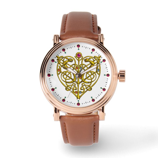 HYPER VALENTINE,GOLD CELTIC KNOTS HEART White Watch (Front)