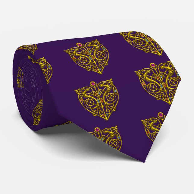 HYPER VALENTINE, GOLD HEART,CELTIC KNOTS Purple Tie (Rolled)