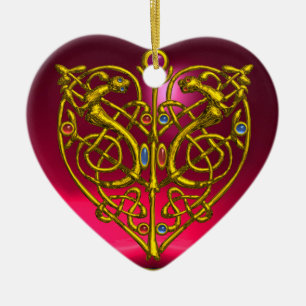 HYPER VALENTINE HEART Red Ruby and Blue Aquamarine Ceramic Tree Decoration