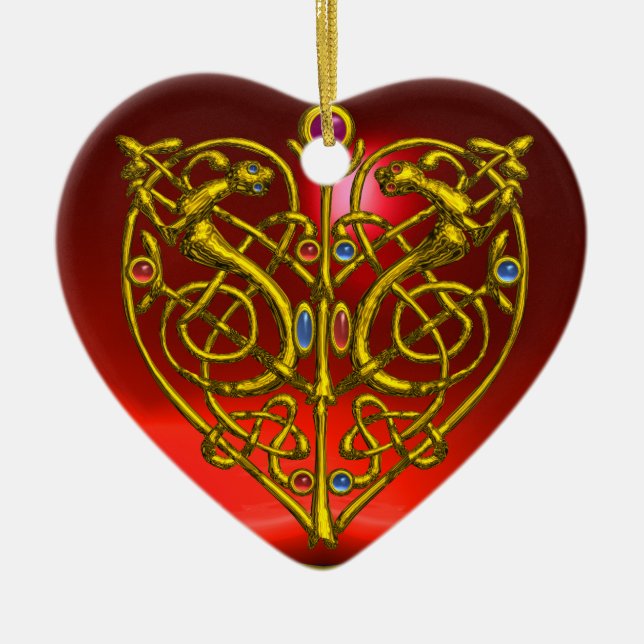 HYPER VALENTINE HEART Red Ruby and Blue Sapphire Ceramic Tree Decoration (Front)