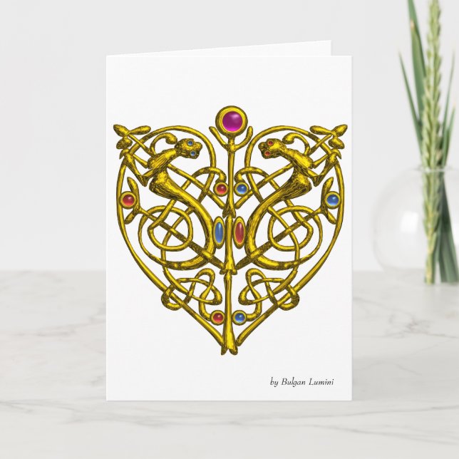 HYPER VALENTINEGold Celtic Knot Heart With Animals Holiday Card (Front)