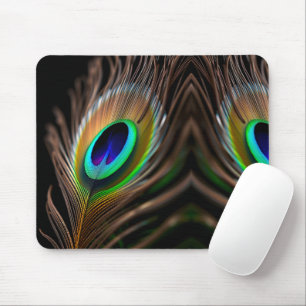 Hyper-Vibrant Macro of Peacock Feather Eye Mouse Mat