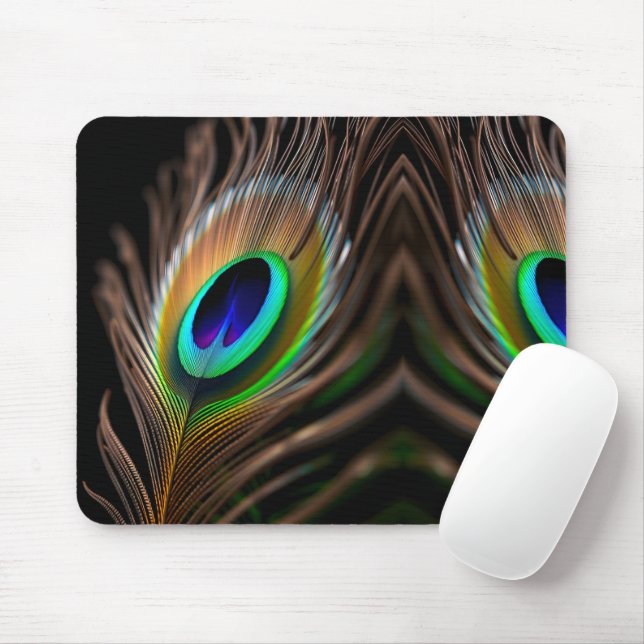 Hyper-Vibrant Macro of Peacock Feather Eye Mouse Mat (With Mouse)