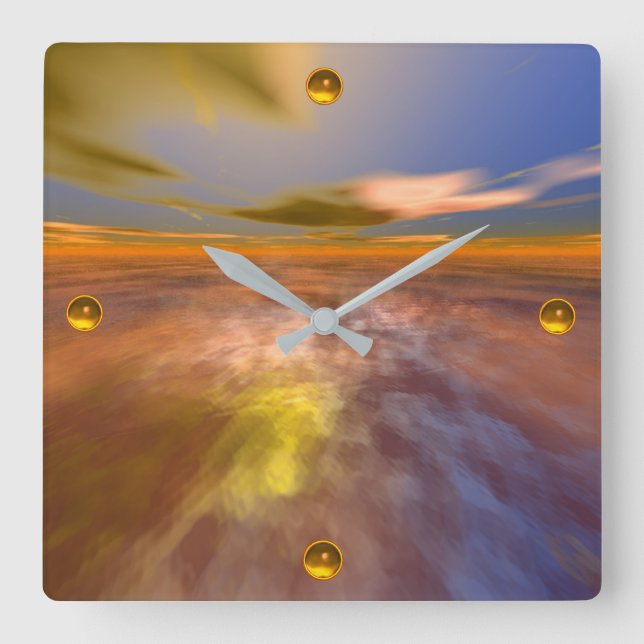 HYPERION WORLD, ALIEN SEASCAPE SKY ,CLOUDS Sci-Fi Square Wall Clock (Front)