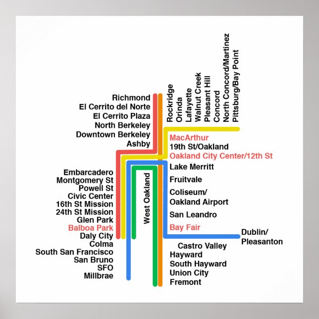 Hyperlinear BART map (white, no label) Poster (Front)