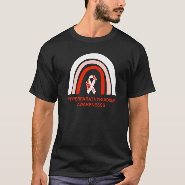 Hyperparathyroidism Awareness Red White Rainbow Pa T-Shirt (Front)