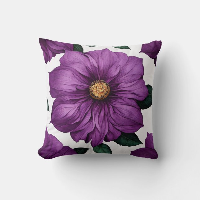 Hyperrealistic Purple Flower Illustration Cushion (Front)