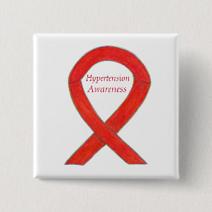 Hypertension (HTN) Awareness Red Ribbon Custom Pin