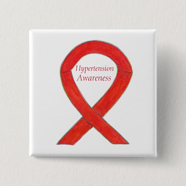 Hypertension (HTN) Awareness Red Ribbon Custom Pin (Front)